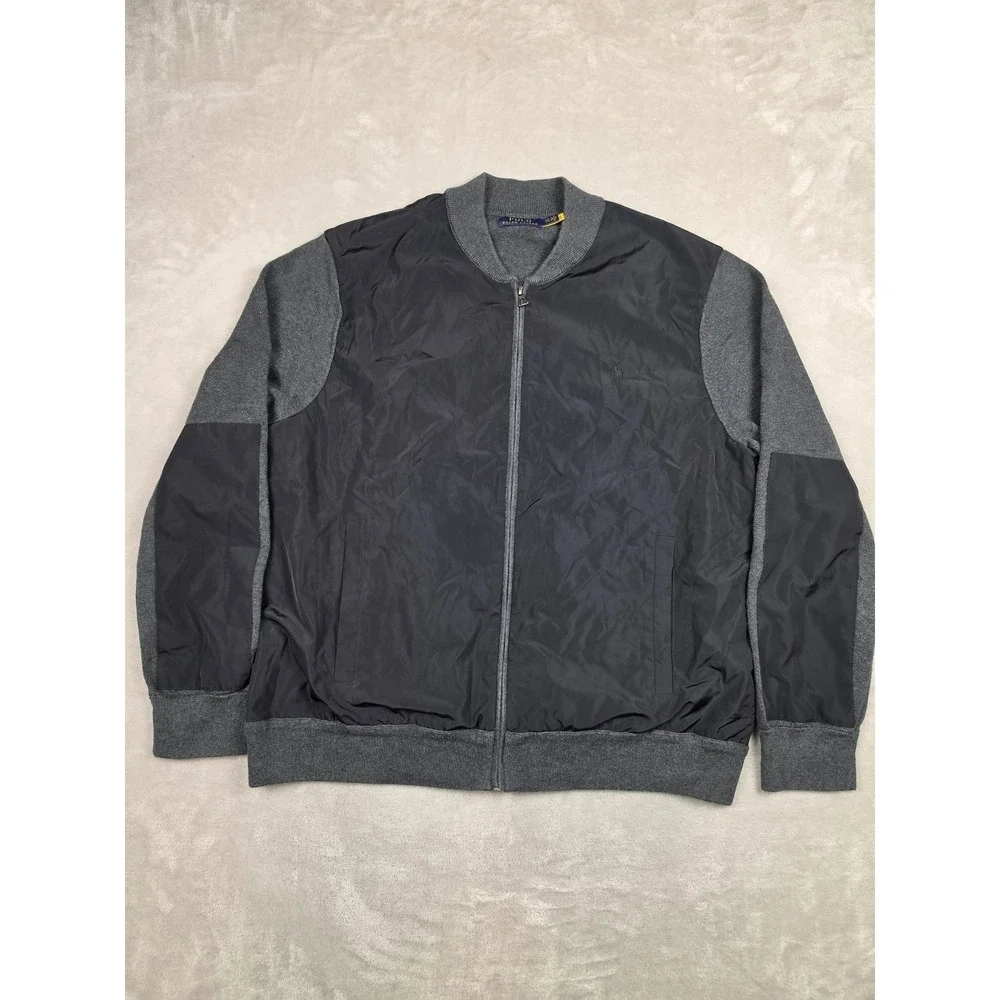 Polo Ralph Lauren Hybrid Sweater Bomber Jacket Men XXL Gray Black Full Zip Woven